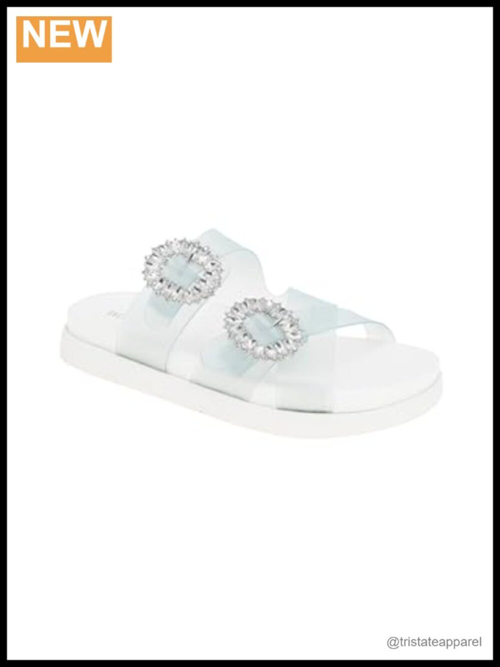 BCBGeneration Jia Flatform Slide Sandal Vinyl Rhinestone Buckle